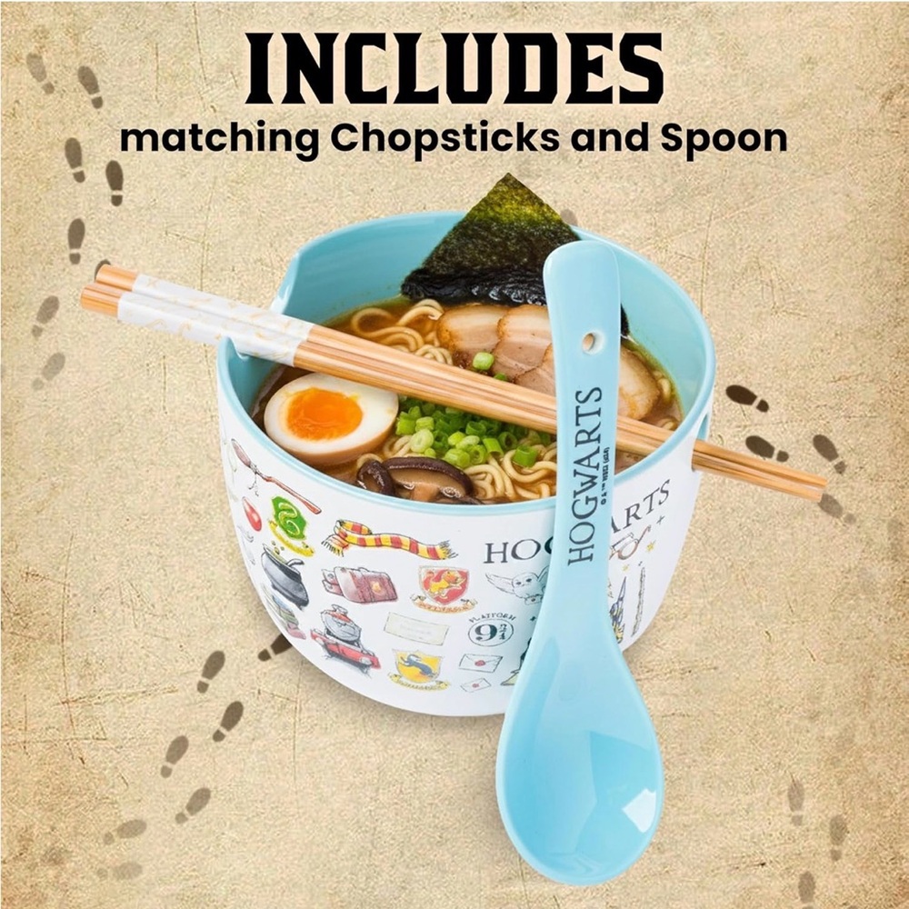 NWT Harry Potter 20oz Ramen Bowl, Spoon & Chopstick Set - Light Blue 🩵🪄 - Picture 2 of 9